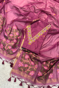 Chanderi Jamdani 3 Piece Suit Set - Magenda