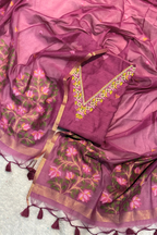 Chanderi Jamdani 3 Piece Suit Set - Magenda