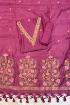 Chanderi Jamdani 3 Piece Suit Set - Magenda