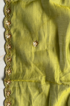 Pure Mul Chanderi Kadwa Weaving With Handwork  - Olive Green