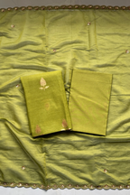 Pure Mul Chanderi Kadwa Weaving With Handwork  - Olive Green