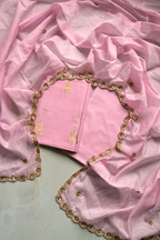 Pure Mul Chanderi Kadwa Weaving With Handwork  - Baby pink