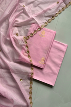 Pure Mul Chanderi Kadwa Weaving With Handwork  - Baby pink