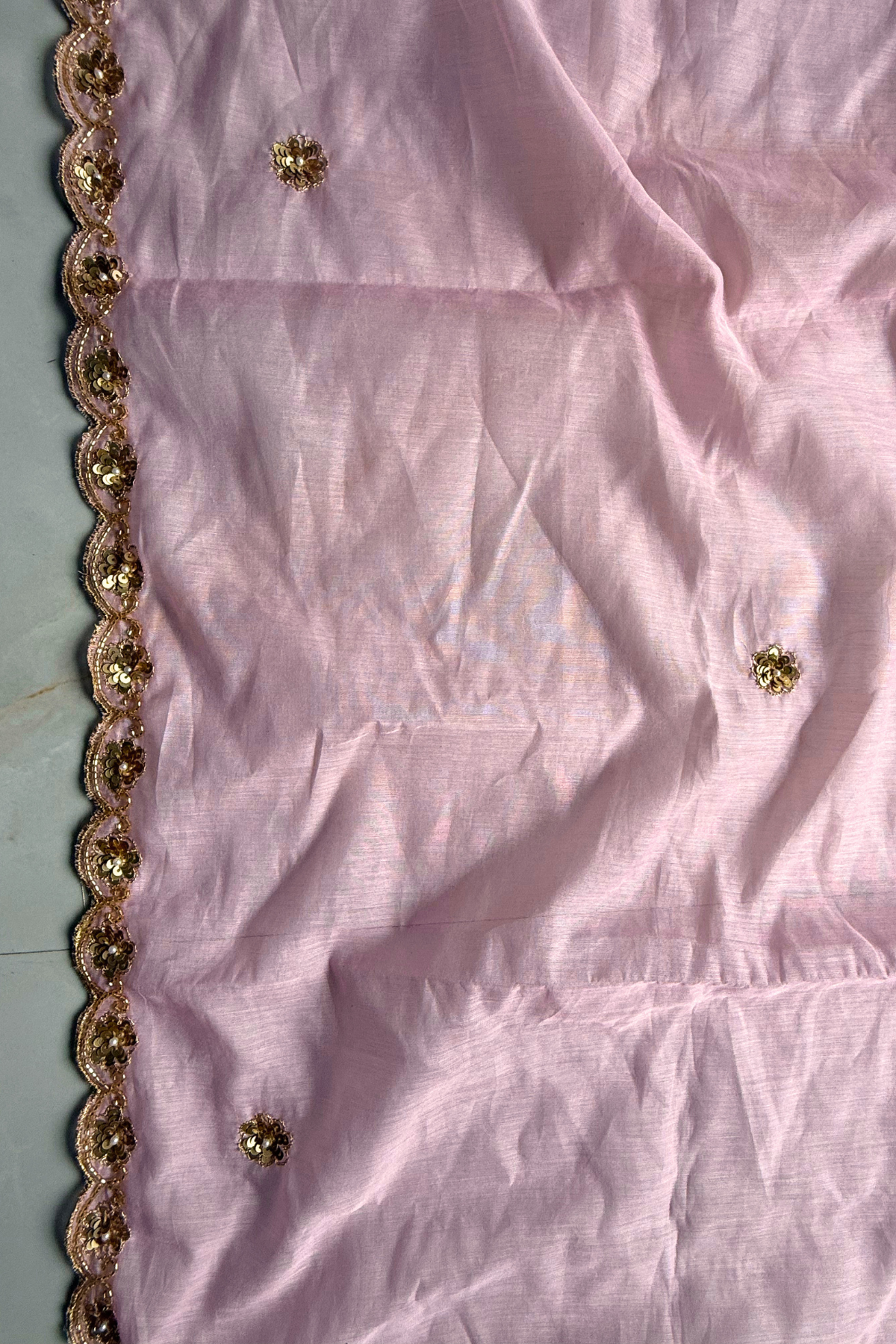 Pure Mul Chanderi Kadwa Weaving With Handwork  - Baby pink