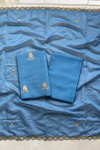 Pure Mul Chanderi Kadwa Weaving With Handwork  - Pastel Blue