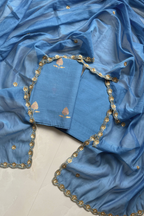 Pure Mul Chanderi Kadwa Weaving With Handwork  - Pastel Blue