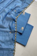 Pure Mul Chanderi Kadwa Weaving With Handwork  - Pastel Blue
