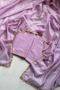 Pure Mul Chanderi Kadwa Weaving With Handwork  - Pastel purple