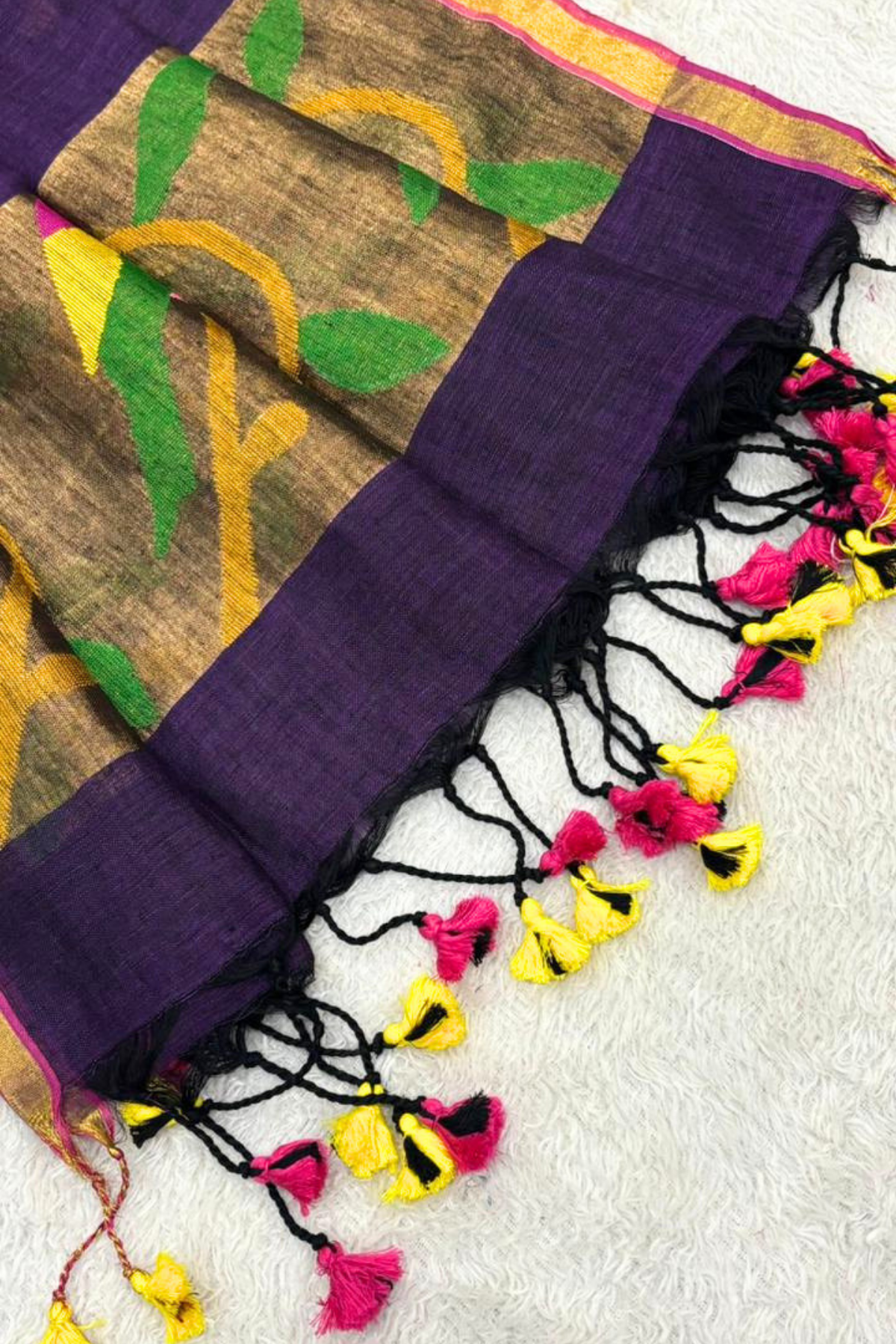 Linen Paithani Jamdani 2 Pc Set – Purple