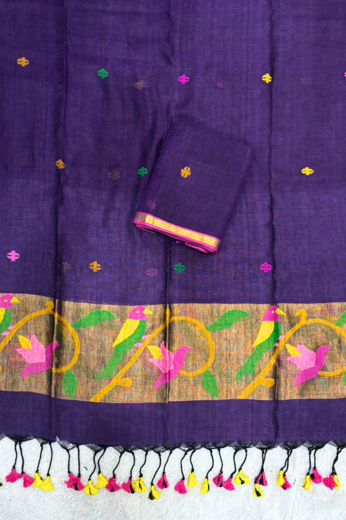 Linen Paithani Jamdani 2 Pc Set – Purple