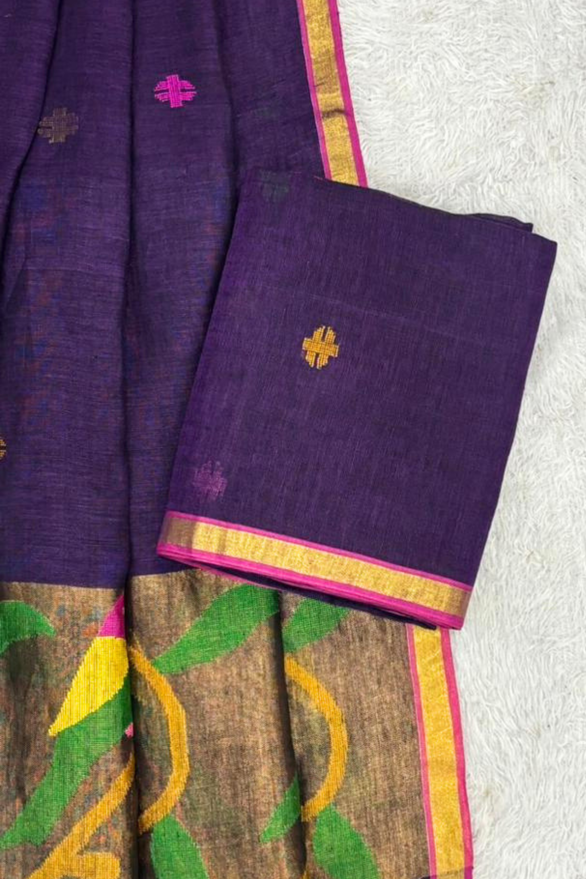 Linen Paithani Jamdani 2 Pc Set – Purple