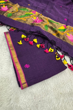 Linen Paithani Jamdani 2 Pc Set – Purple