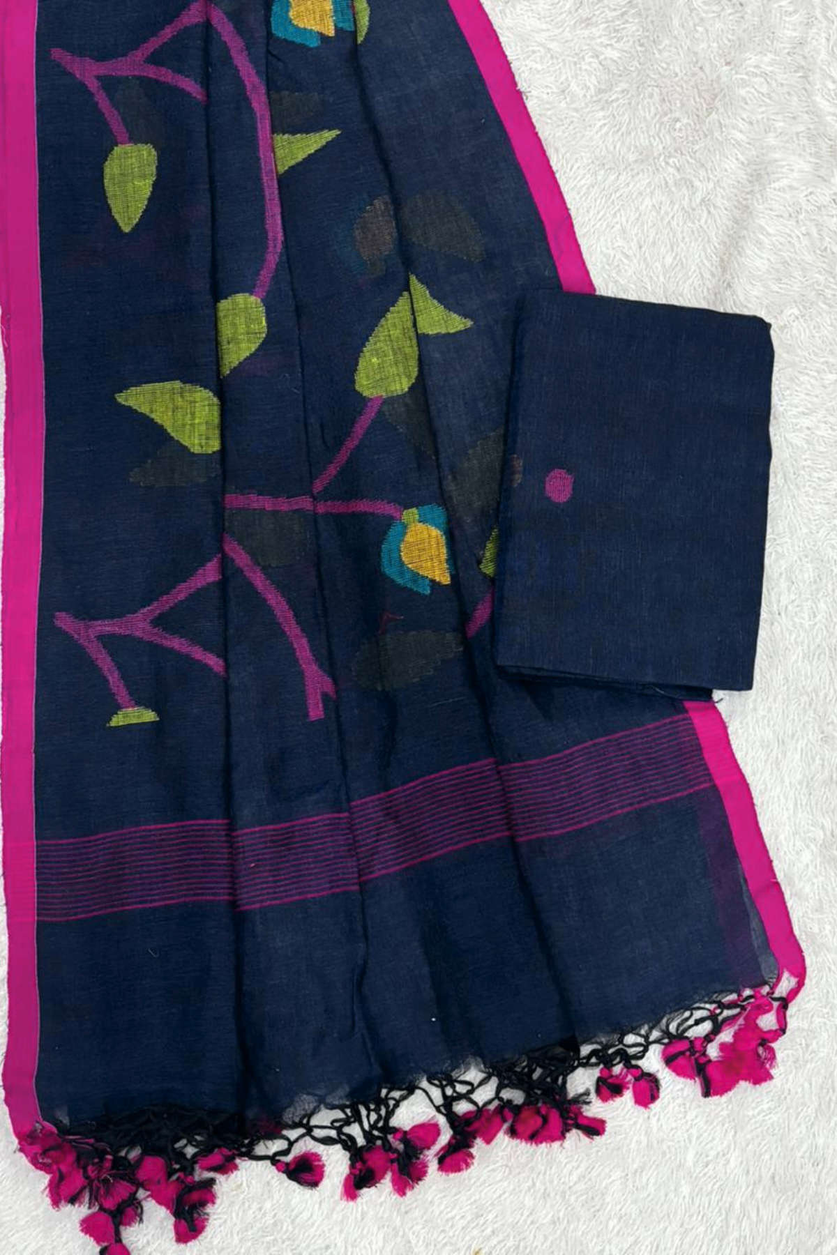 Linen Jamdani 2 Pc Set – Navy blue