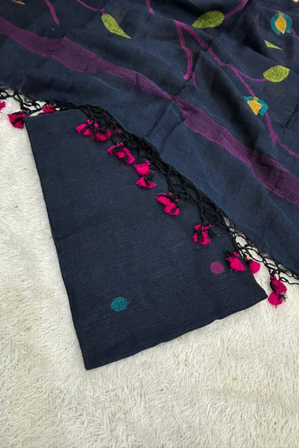 Linen Jamdani 2 Pc Set – Navy blue