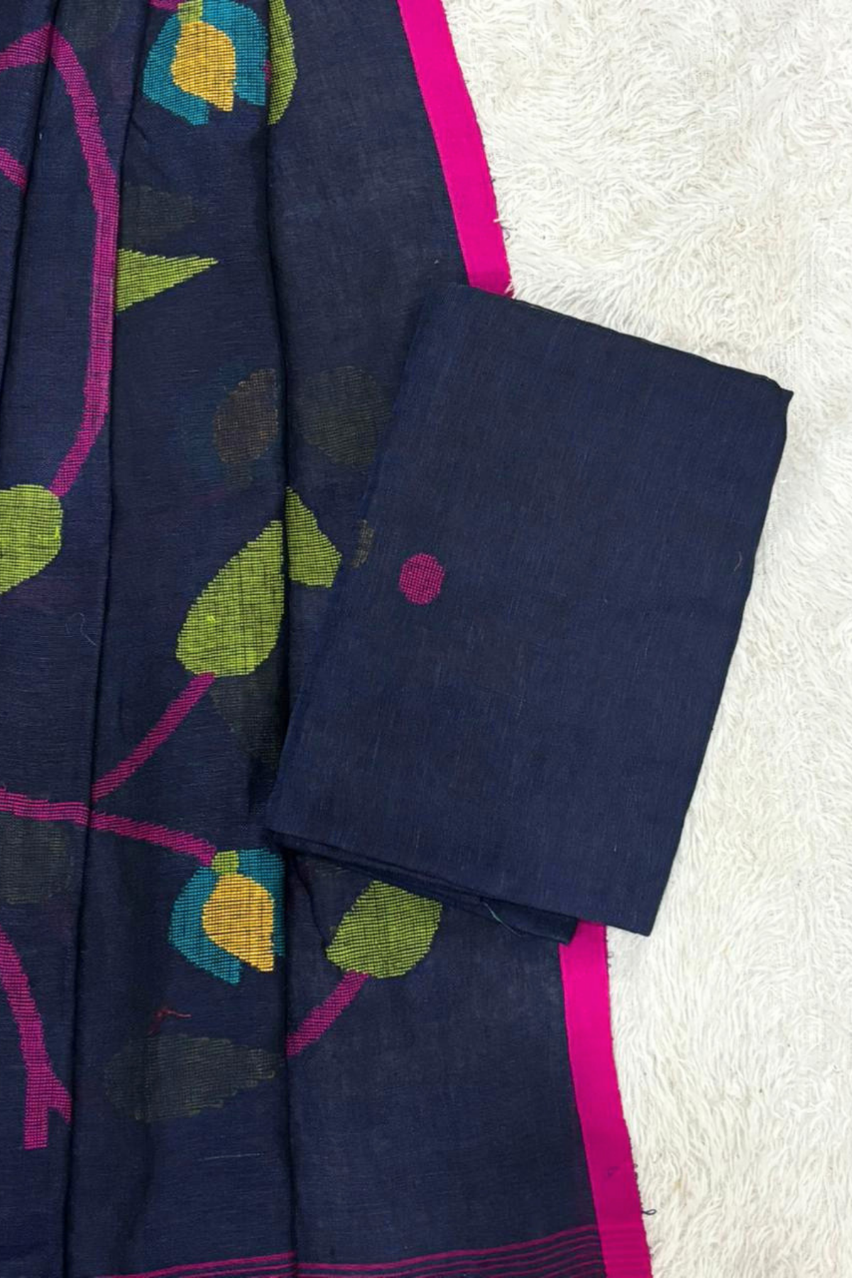 Linen Jamdani 2 Pc Set – Navy blue