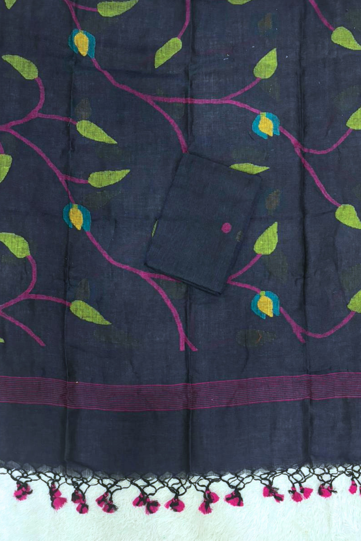 Linen Jamdani 2 Pc Set – Navy blue