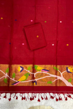 Linen Paithani Jamdani 2 Pc Set – Red