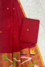 Linen Paithani Jamdani 2 Pc Set – Red