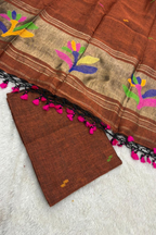 Linen Paithani Jamdani 2 Pc Set – Rust Orange
