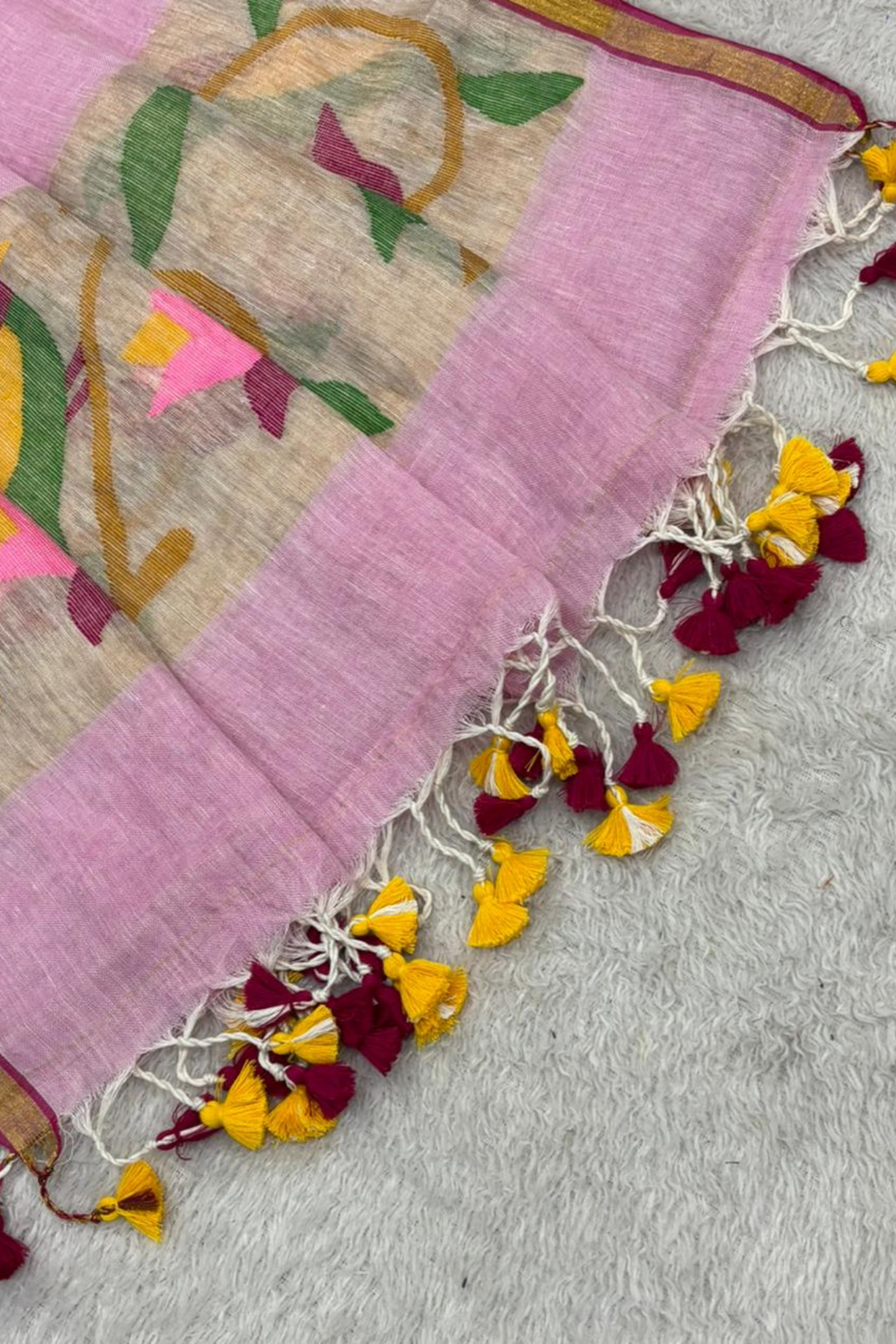Linen Paithani Jamdani 2 Pc Set – Baby Pink