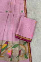 Linen Paithani Jamdani 2 Pc Set – Baby Pink