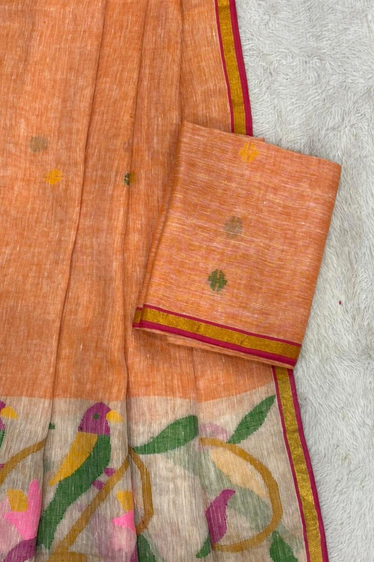Linen Paithani Jamdani 2 Pc Set – Light orange