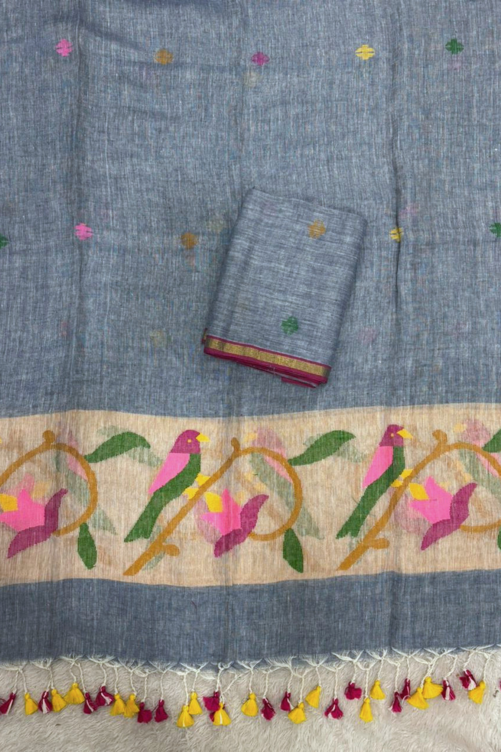 Linen Paithani Jamdani 2 Pc Set – Gray