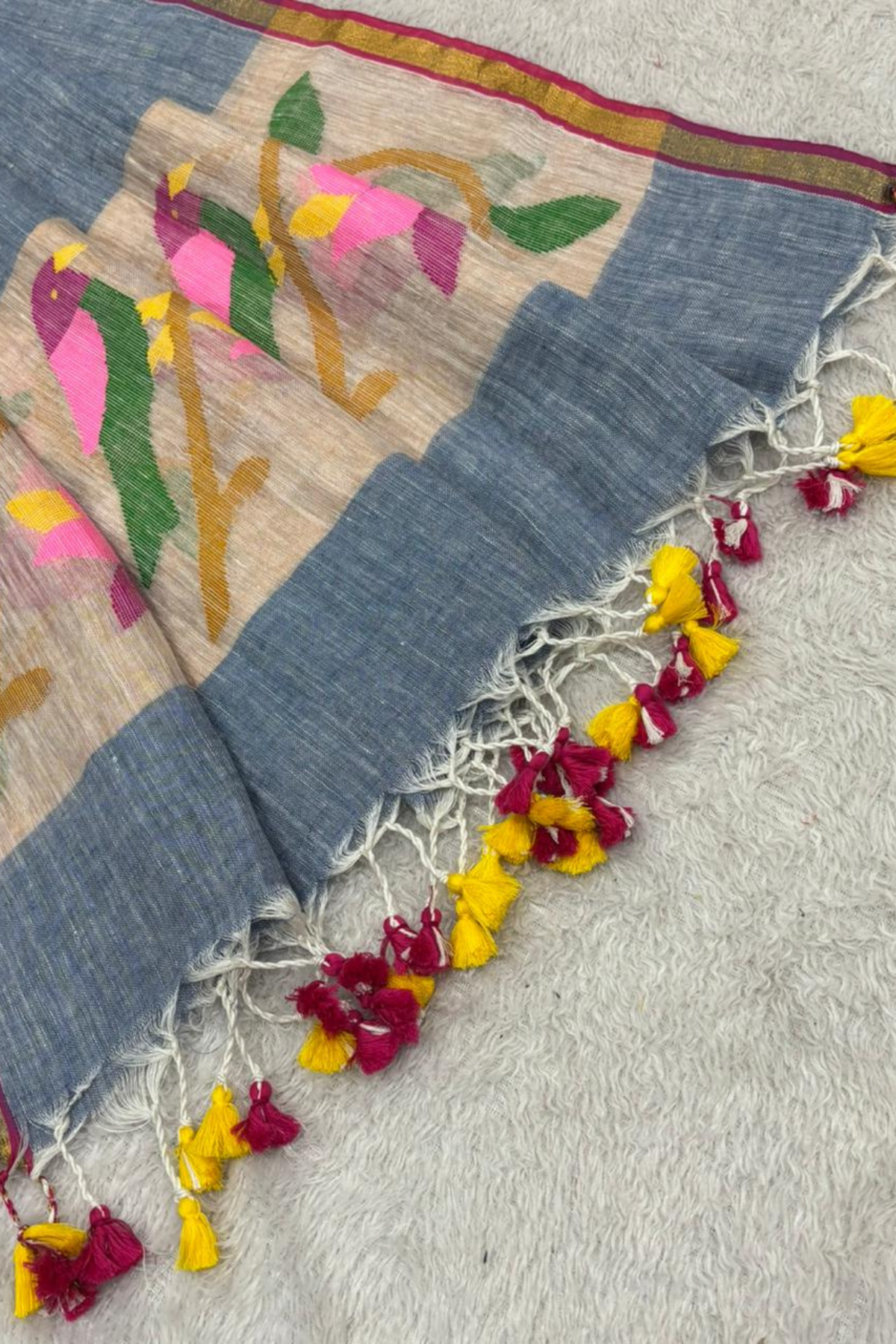 Linen Paithani Jamdani 2 Pc Set – Gray