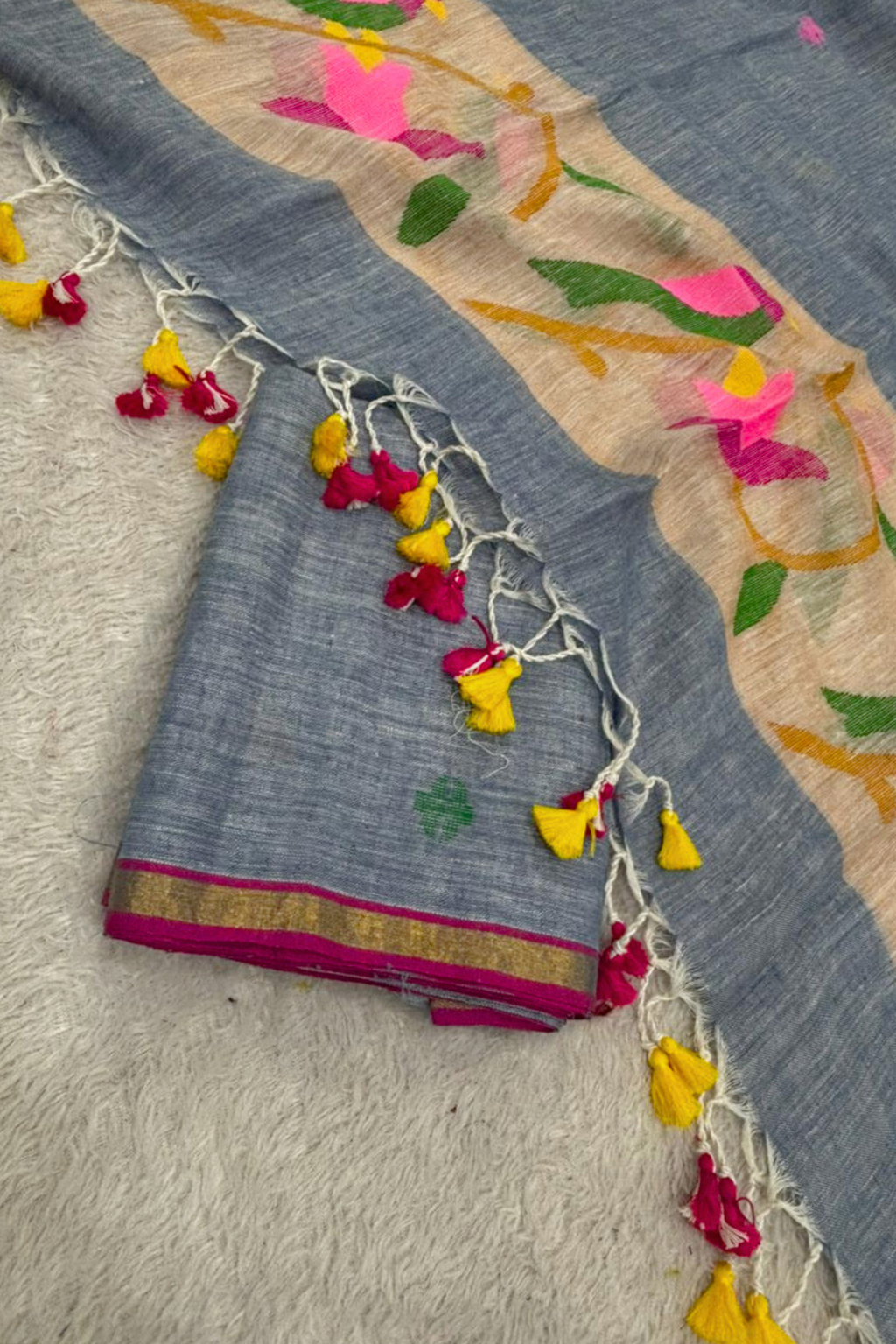 Linen Paithani Jamdani 2 Pc Set – Gray