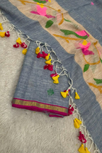 Linen Paithani Jamdani 2 Pc Set – Gray