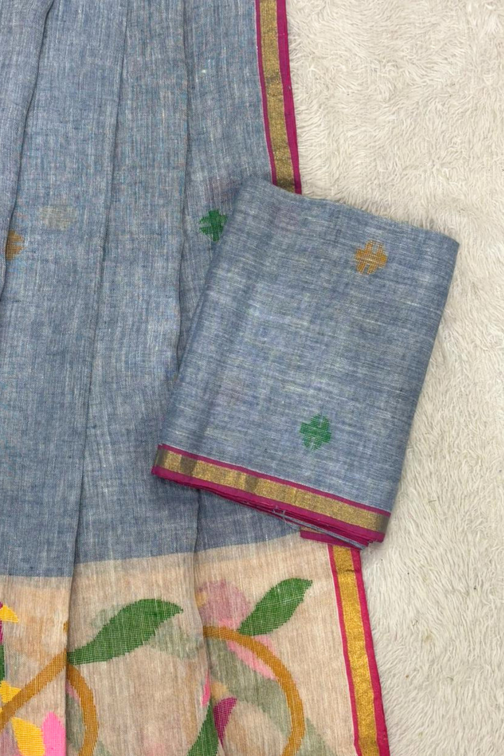 Linen Paithani Jamdani 2 Pc Set – Gray