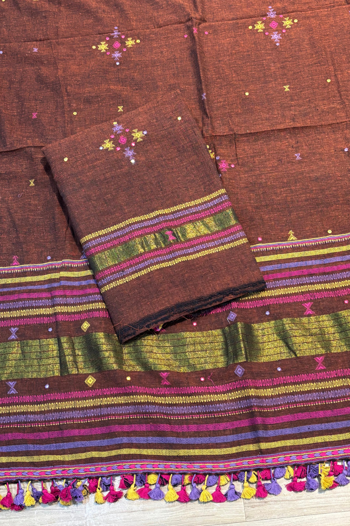 Bhujodi(Kala Cotton)3 piece suit set - Rust Orange