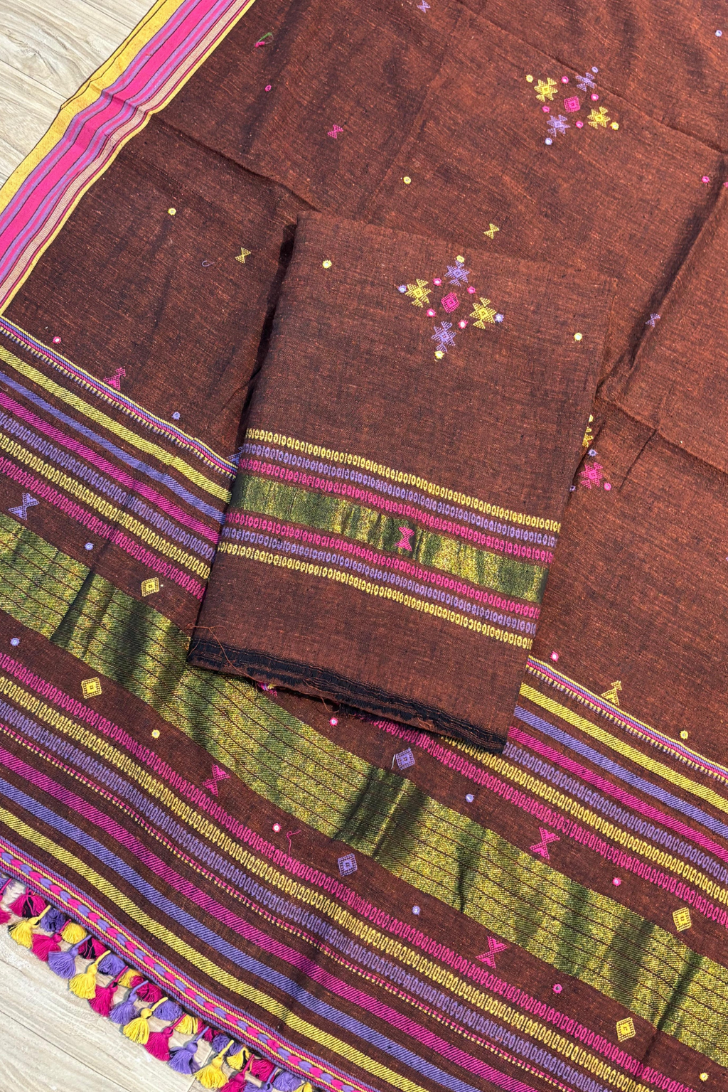 Bhujodi(Kala Cotton)3 piece suit set - Rust Orange