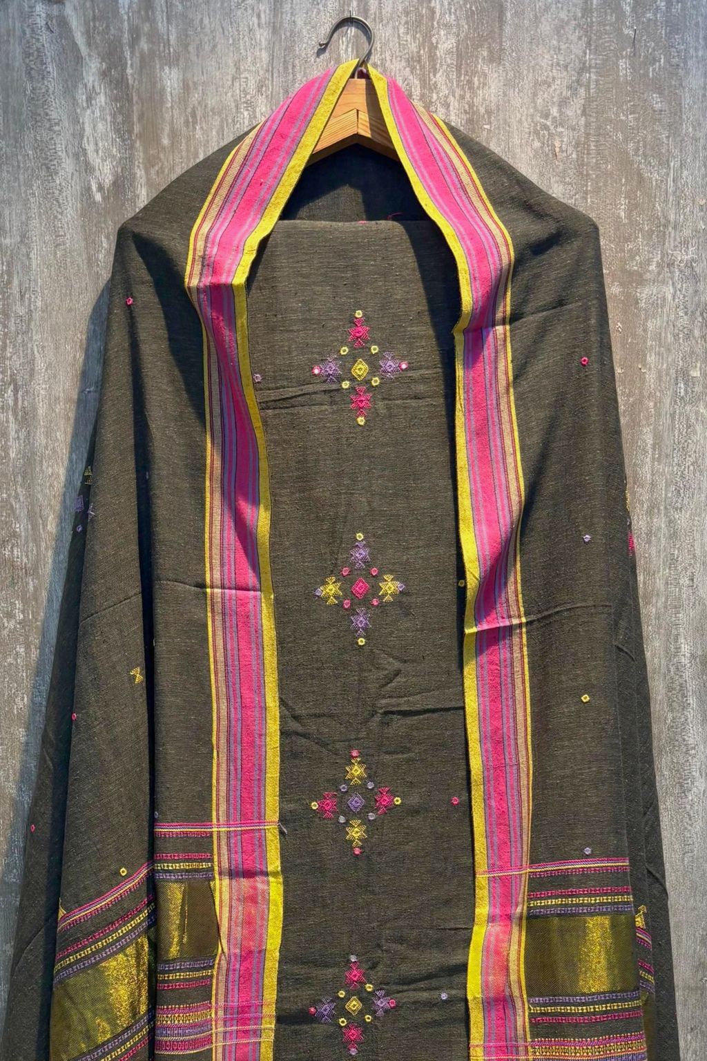 Bhujodi(Kala Cotton)3 piece suit set - Gray