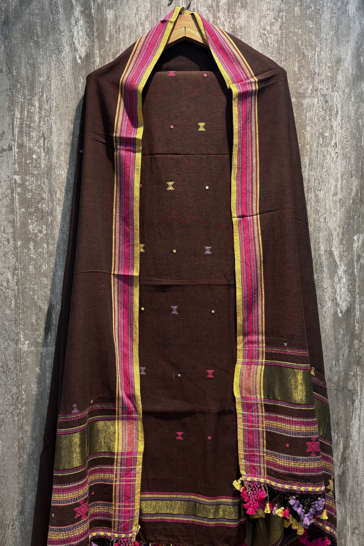 Bhujodi(Kala Cotton)3 piece suit set - Coffee Brown