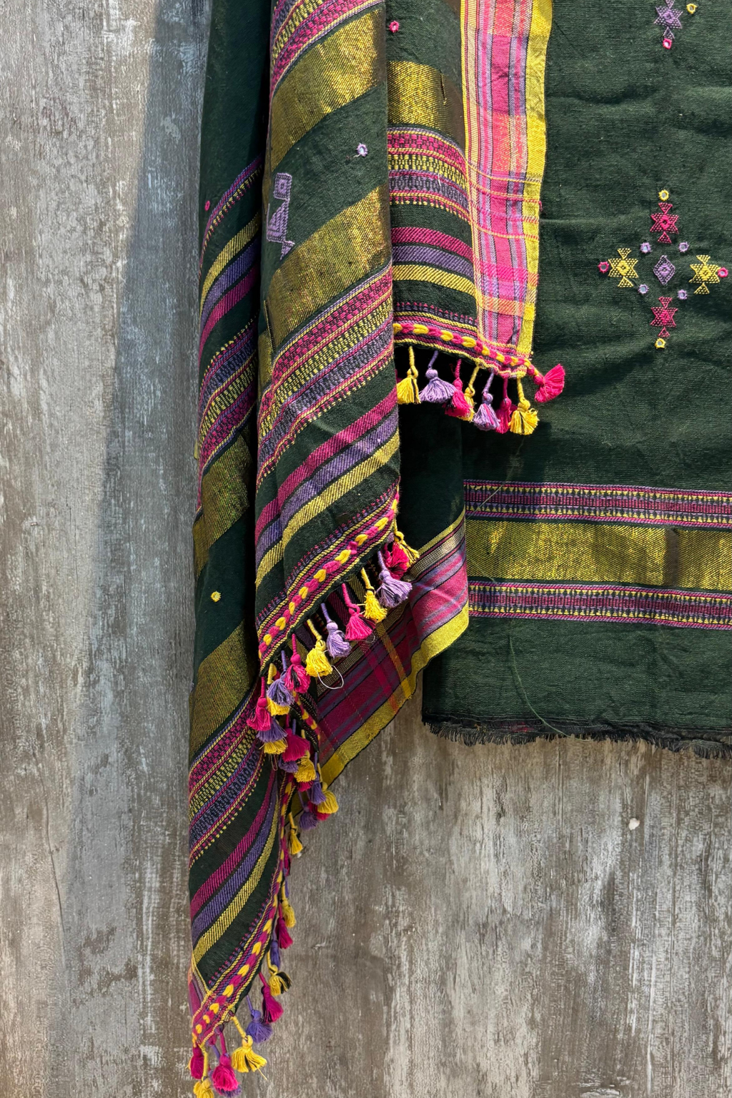 Bhujodi(Kala Cotton)3 piece suit set - Forest Green