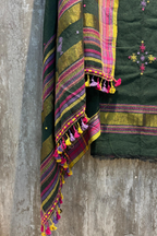 Bhujodi(Kala Cotton)3 piece suit set - Forest Green