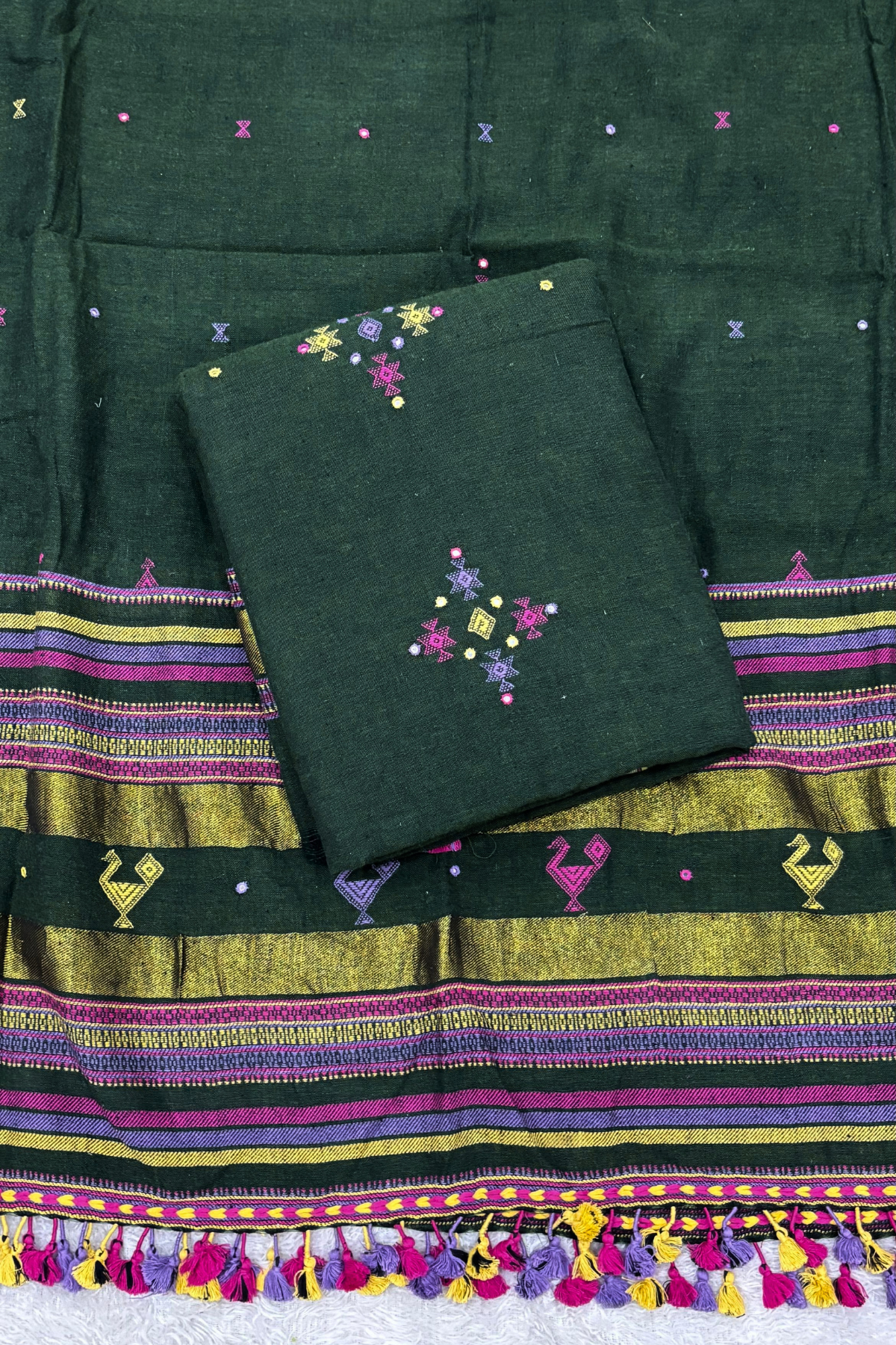 Bhujodi(Kala Cotton)3 piece suit set - Forest Green