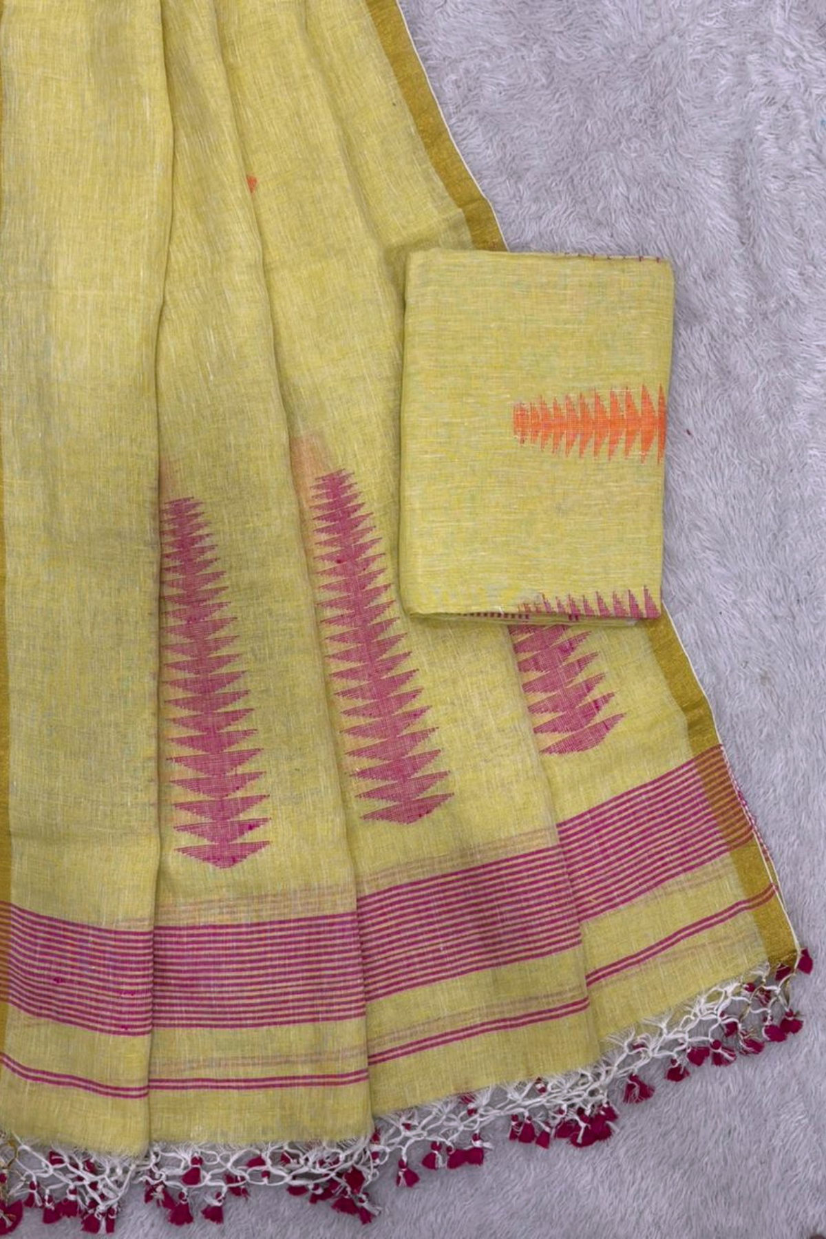 Jayshree Linen Jamdani 2 Pc Set – Light Lemon Yellow