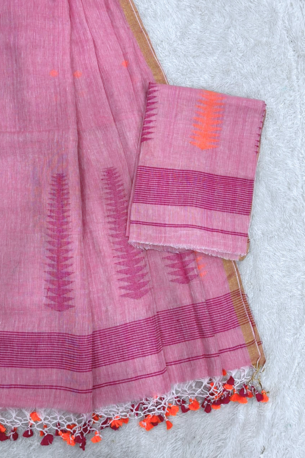 Jayshree Linen Jamdani 2 Pc Set – Light Pink
