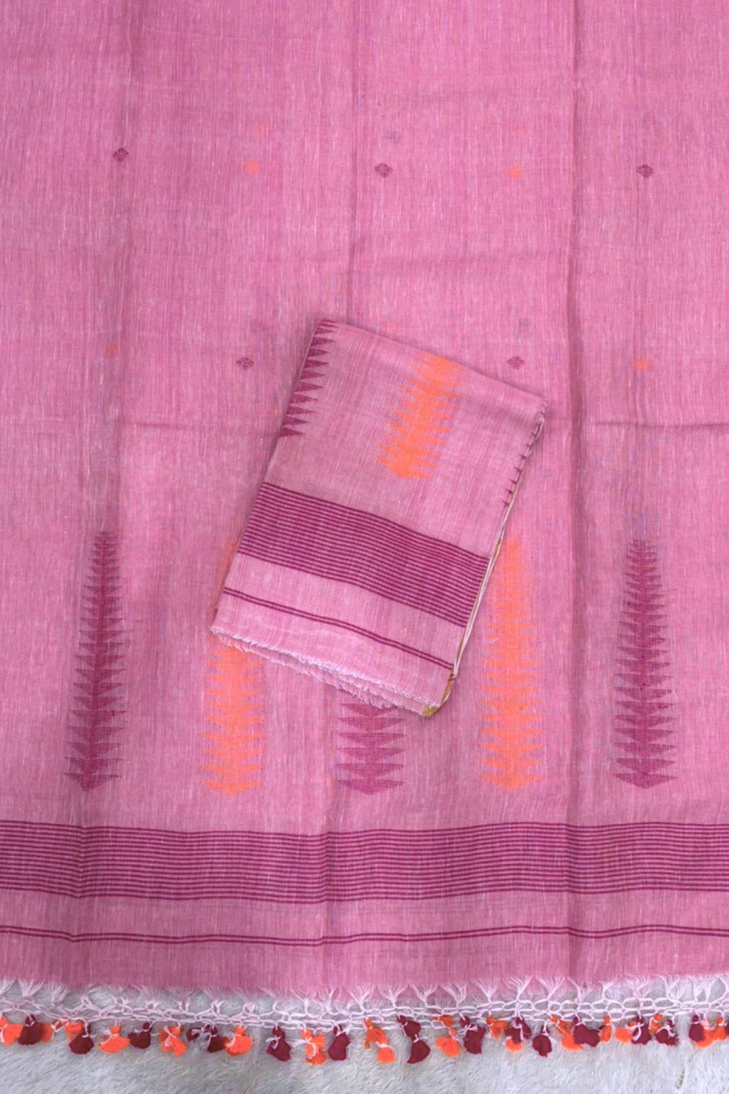 Jayshree Linen Jamdani 2 Pc Set – Light Pink