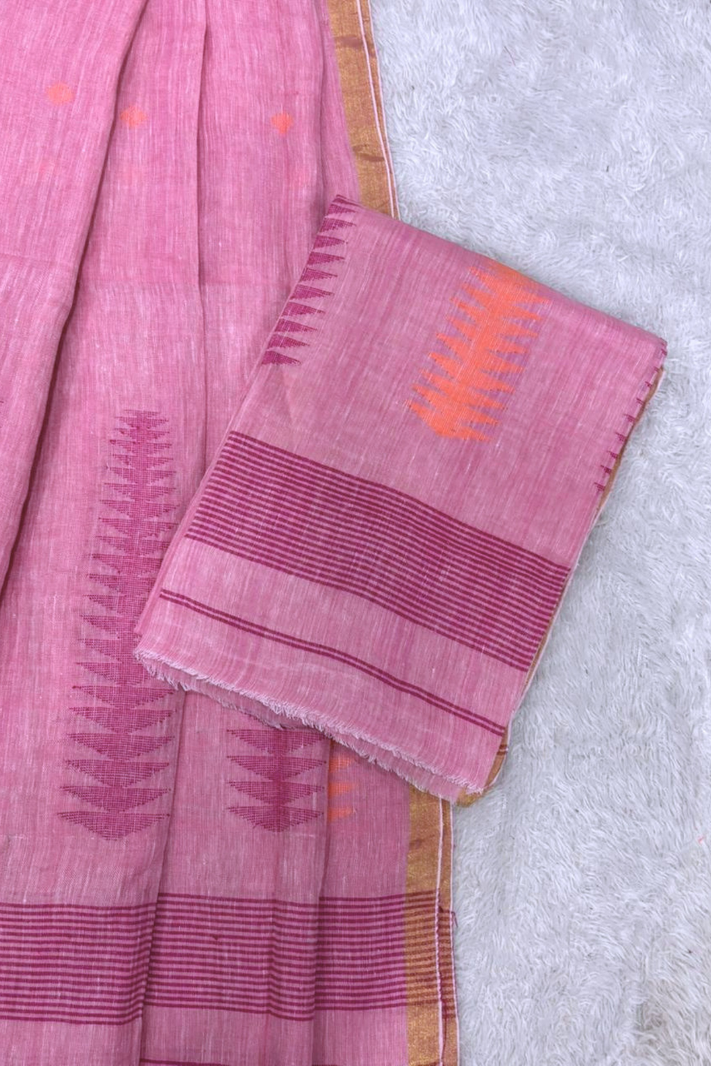 Jayshree Linen Jamdani 2 Pc Set – Light Pink