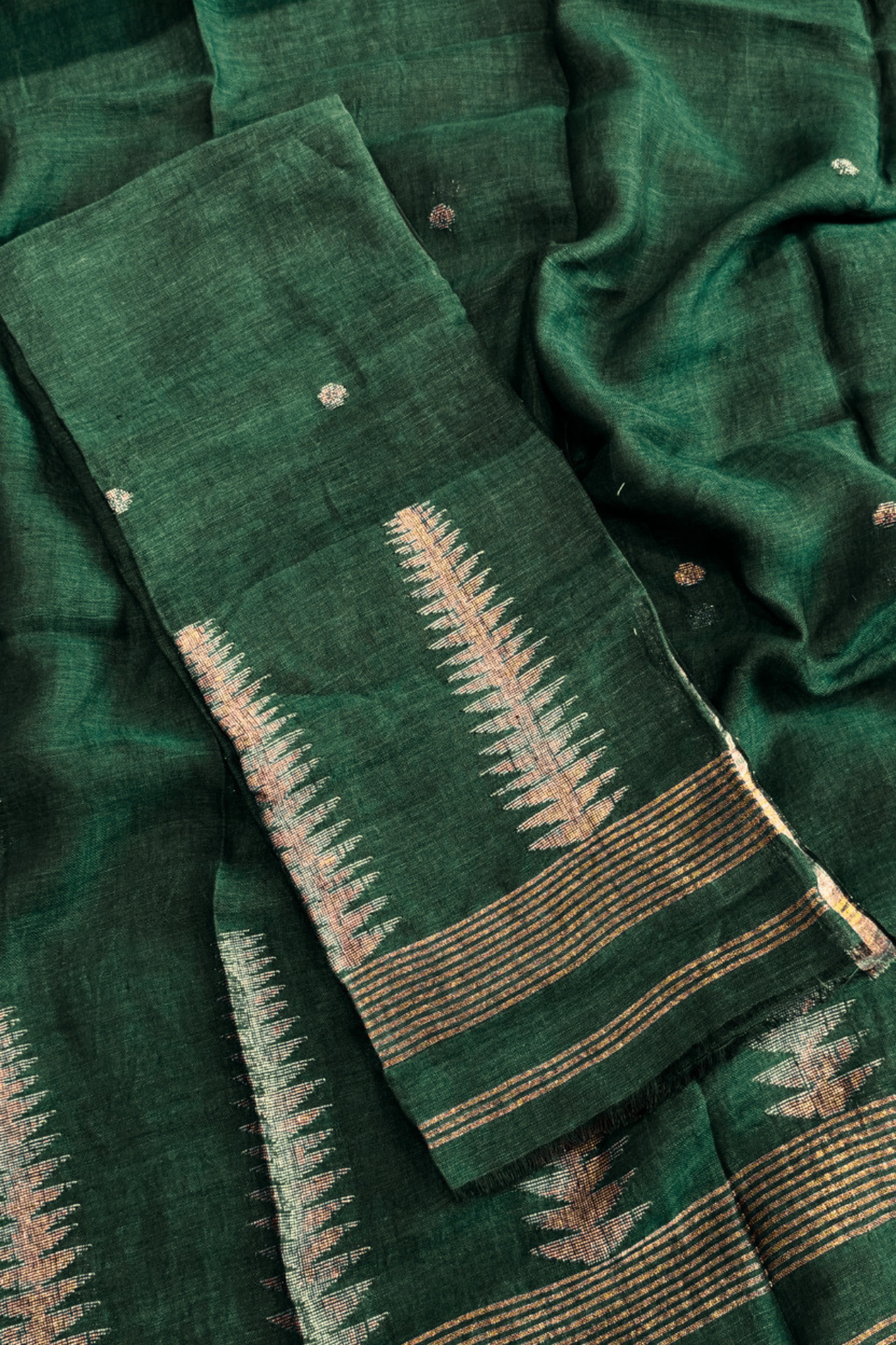 Jayshree Linen Jamdani 2 Pc Set –  Dark Green