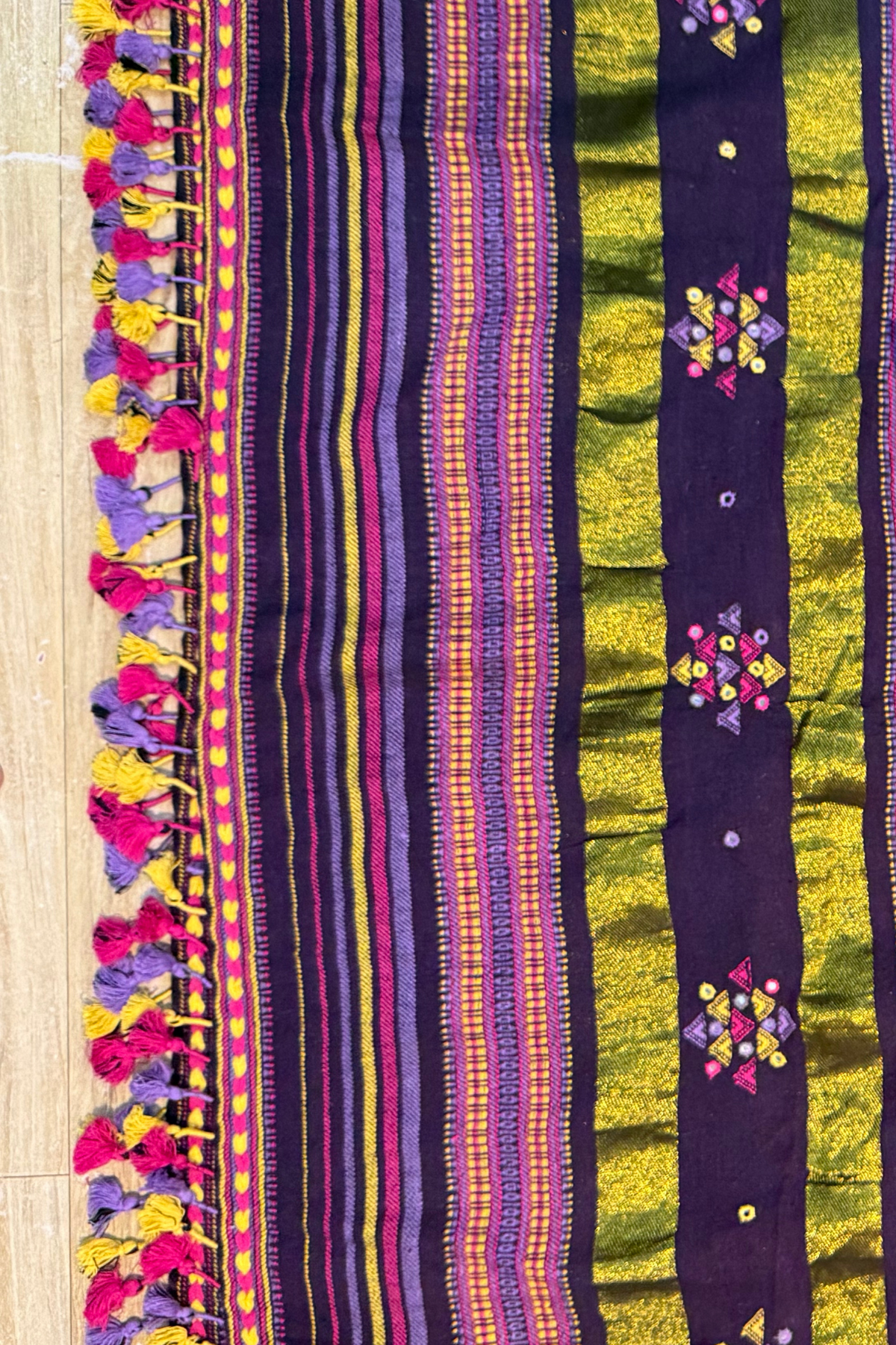 Bhujodi(Kala Cotton)3 piece suit set - Dark purple
