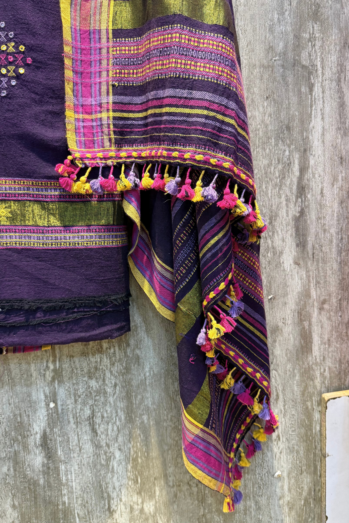 Bhujodi(Kala Cotton)3 piece suit set - Dark purple