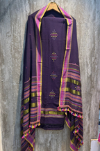 Bhujodi(Kala Cotton)3 piece suit set - Dark purple