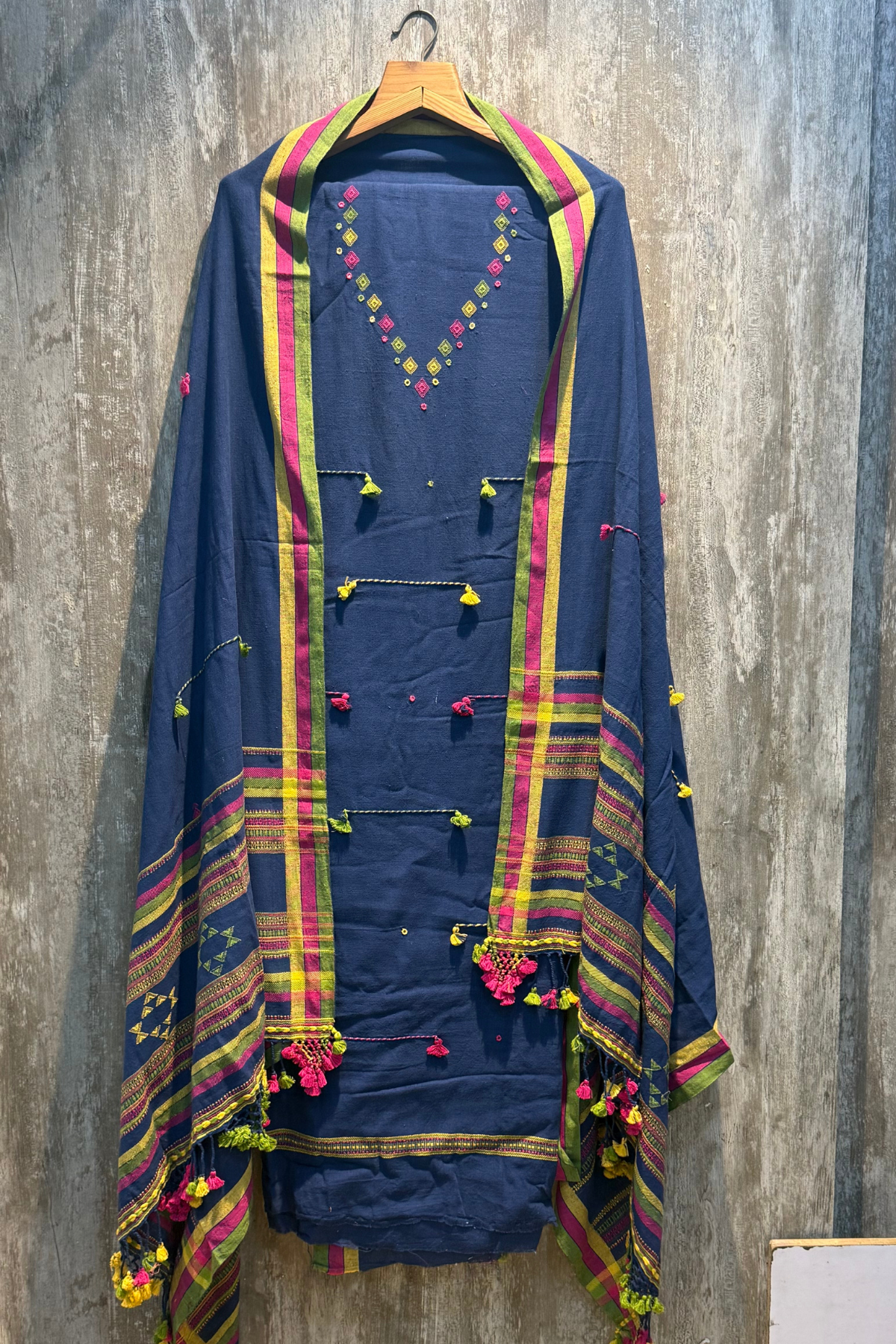Bhujodi(Kala Cotton)3 piece suit set - Blue