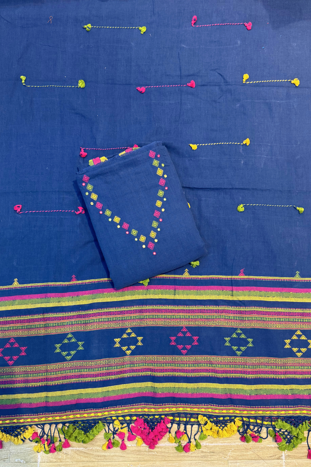 Bhujodi(Kala Cotton)3 piece suit set - Blue