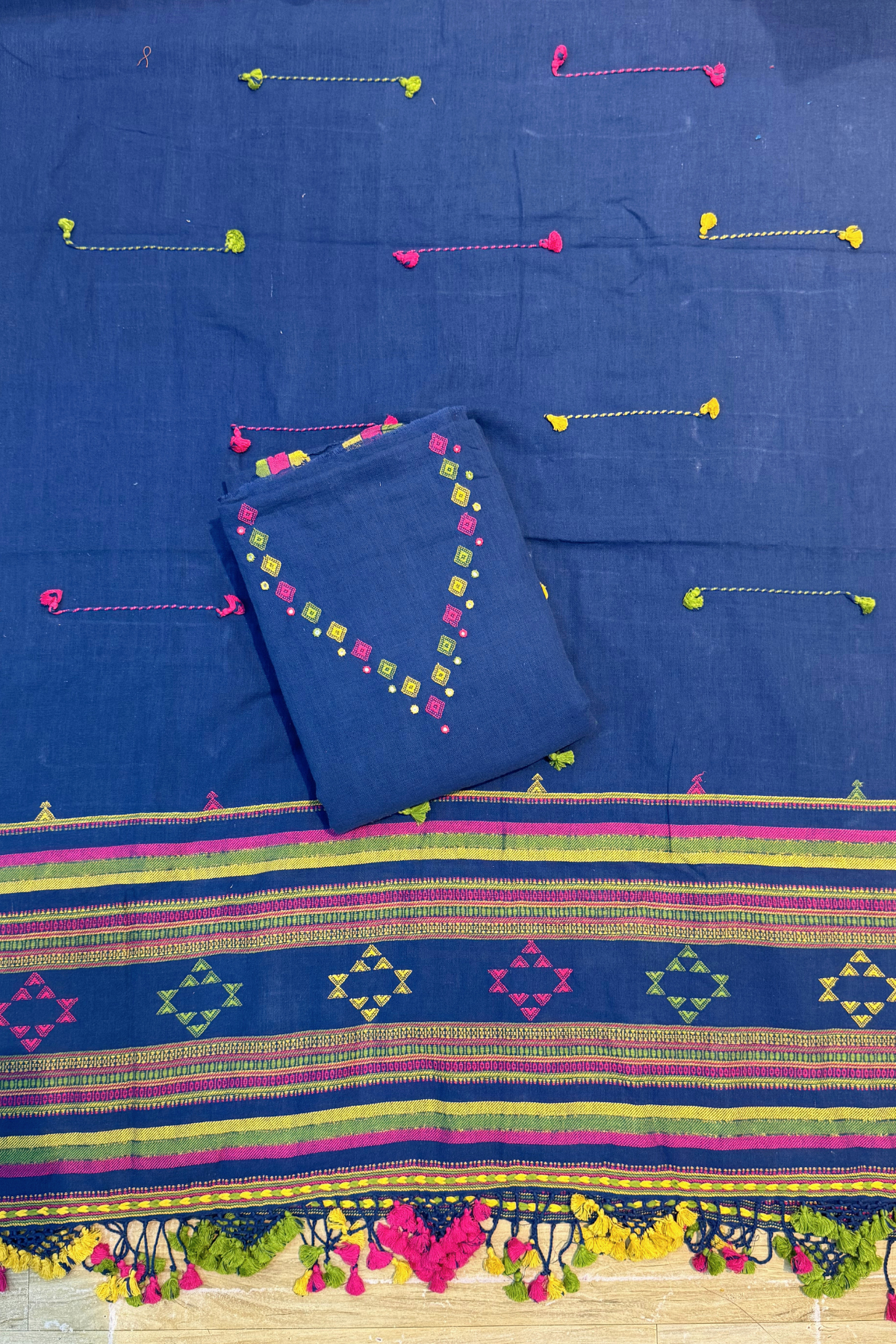 Bhujodi(Kala Cotton)3 piece suit set - Blue