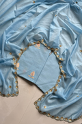 Pure Mul Chanderi Kadwa Weaving With Handwork  - Light Blue
